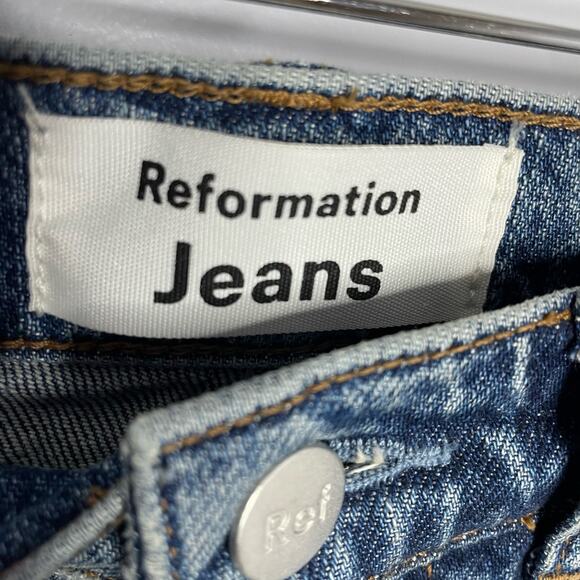 Reformation Palermo Destroyed  High Rise Straight Leg Jeans Cotton Women's 24 - Picture 7 of 11